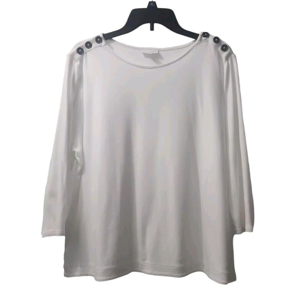 J. Jill Button Shoulder Top 3/4 Sleeve Crew Neck White Blouse‎ Size L